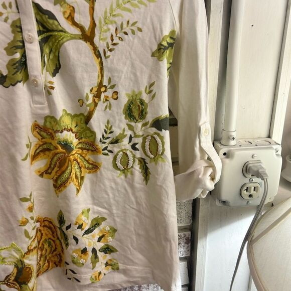 Soft Surroundings Ladies Size XS White/Green Flowers - Picture 3 of 6